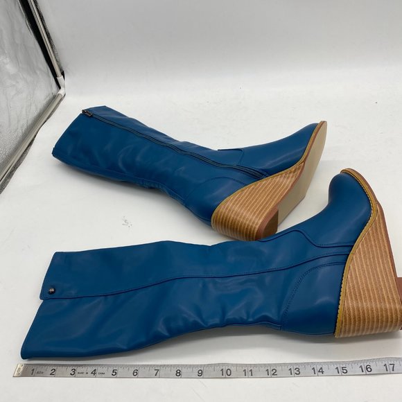 Blue Side Zipper Wedge High Heels Over The Knee Thigh High Boots - Picture 11 of 14